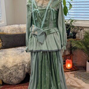 VINTAGE RENAISSANCE LIGHT GREEN DRESS WITH HANDBAG AND HAT
